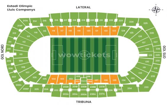 Lluis Companys Olimpic Stadium seating chart – Long Side Lower Tier