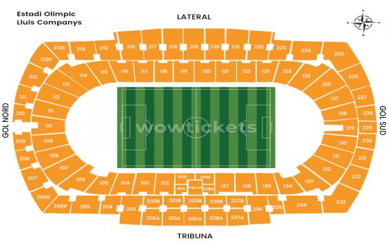 Lluis Companys Olimpic Stadium seating chart – Single Ticket