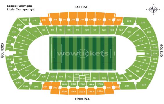 Lluis Companys Olimpic Stadium seating chart – Long Side Upper Tier
