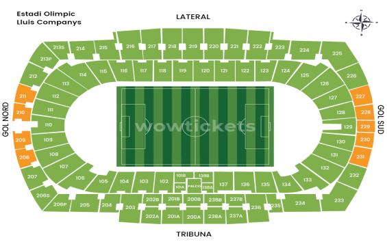 Lluis Companys Olimpic Stadium seating chart – Short Side Upper Tier